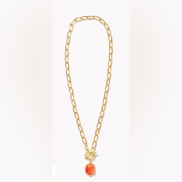 Kendra Scott Daphne Gold Link and Chain Necklace Coral Mother-of-Pearl NWT - Picture 9 of 9